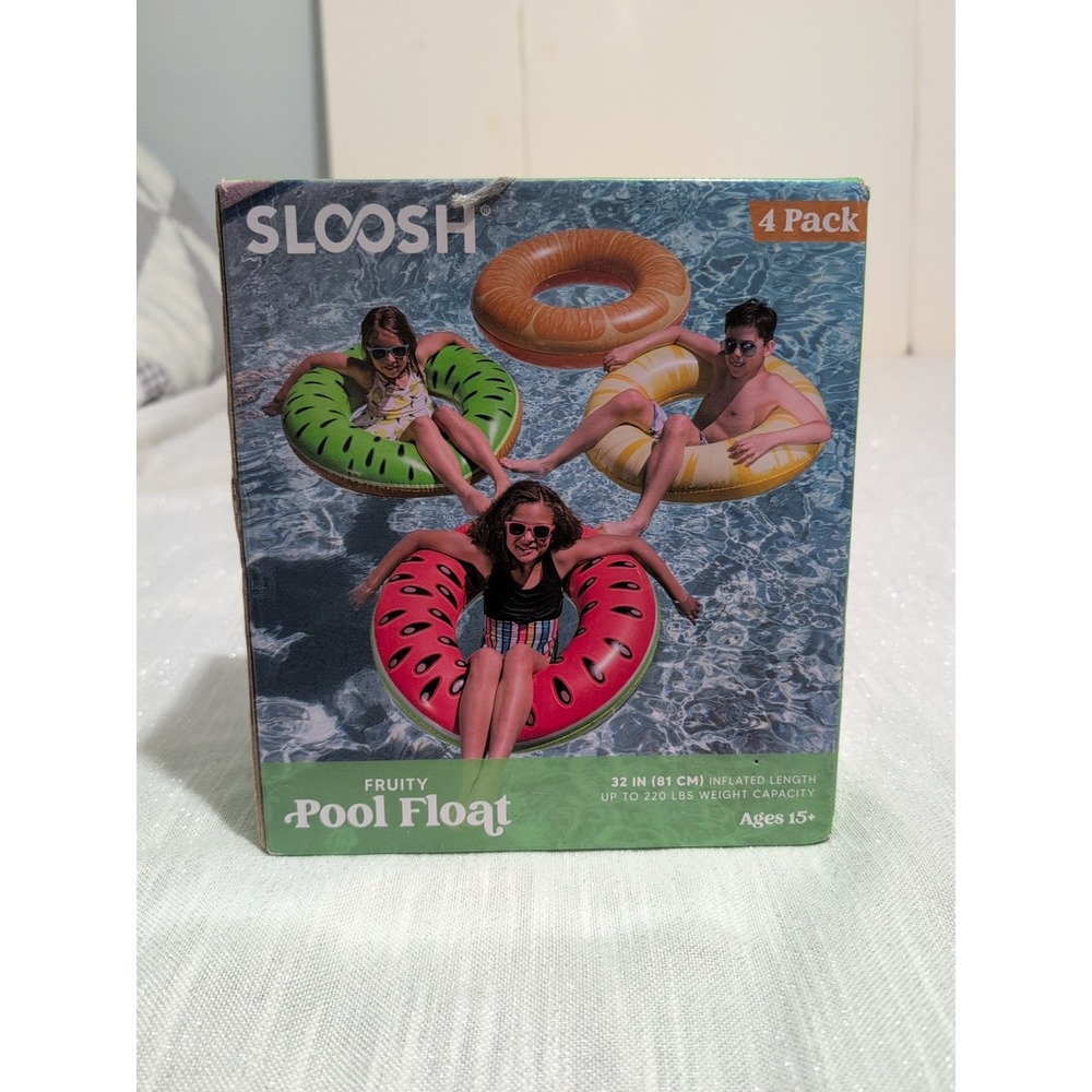 4 Pack Inflatable Pool Floats Fruit Tube Rings, Fruit Pool Tubes, Pool Floati...